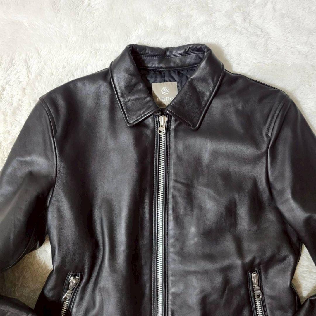 美品✨　ナノユニバース 羊革 ライダースジャケット 黒 中綿 キルティング XL