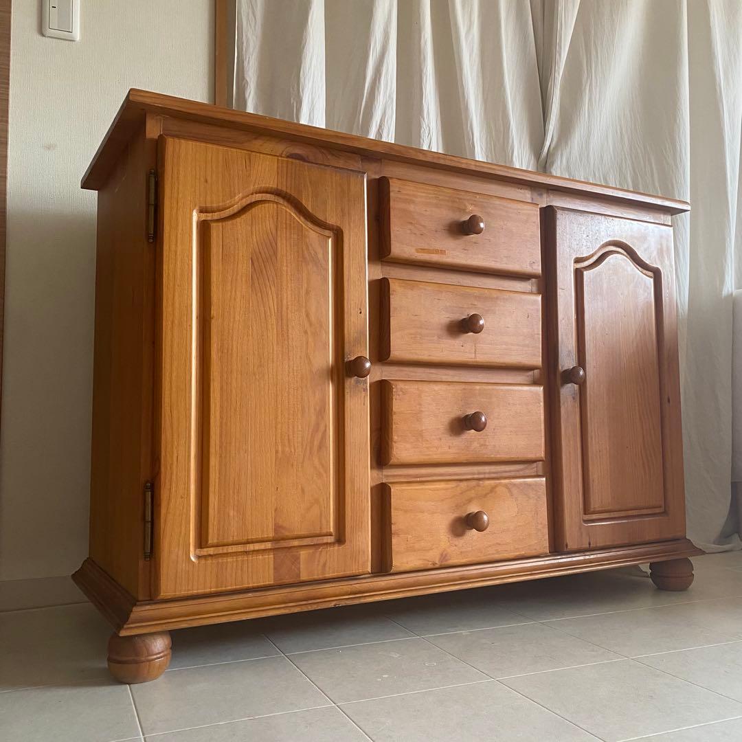 カントリー　パイン材　キャビネット　サイドボード　アンティーク　丸脚　家具
