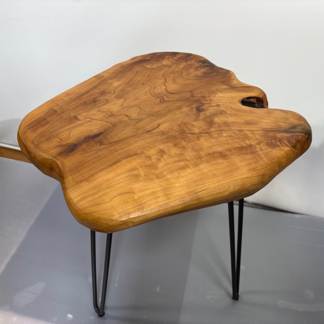 天然木　一枚板　サイドテーブル　コーヒーテーブル　アイアン