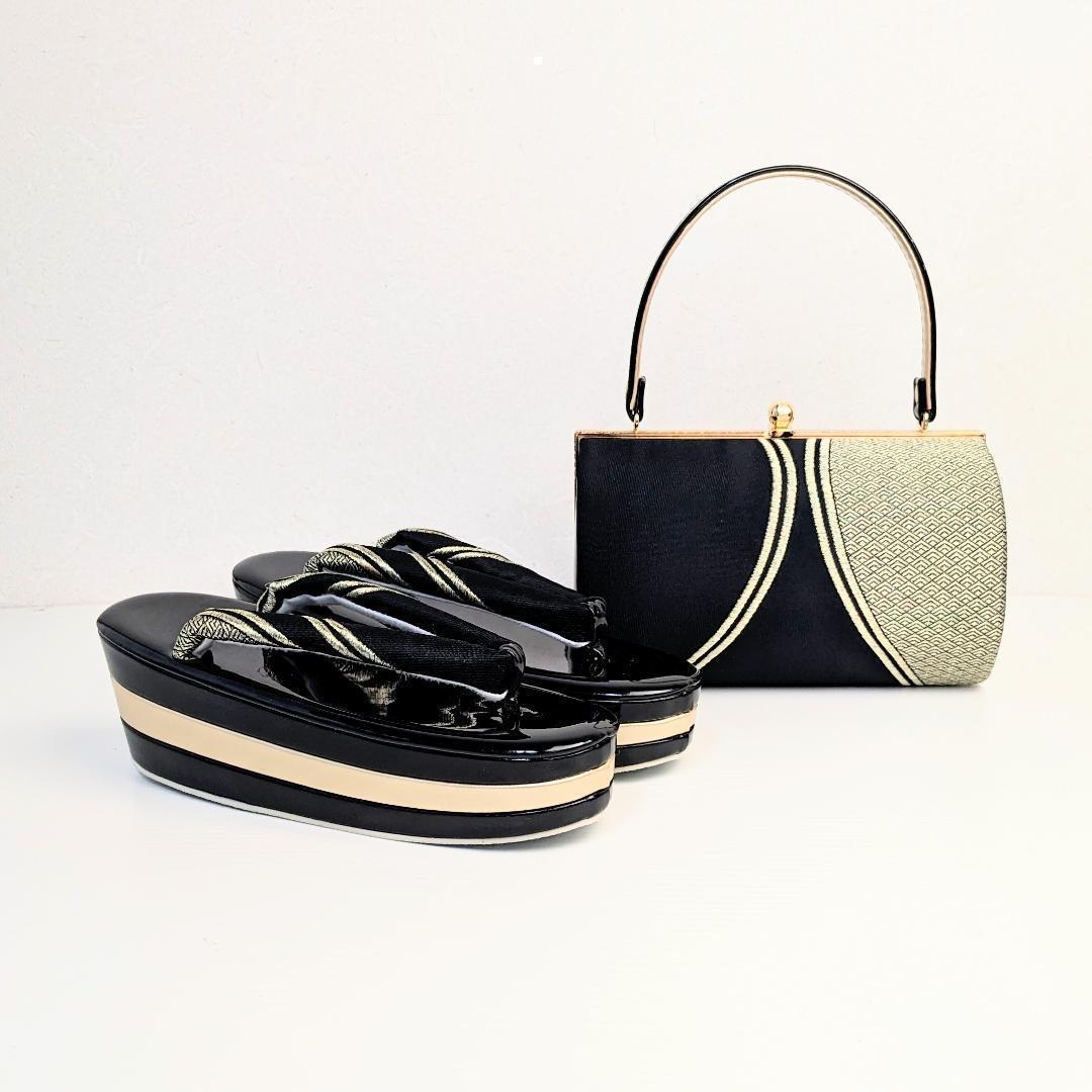 和装 草履バッグセット 帯地 黒×金 3枚芯 フリーサイズ k19-5