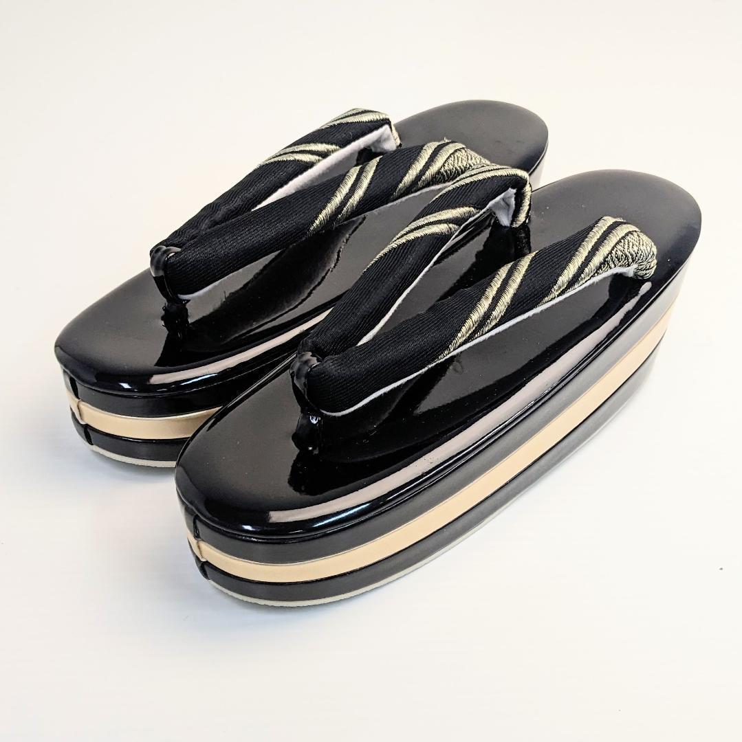 和装 草履バッグセット 帯地 黒×金 3枚芯 フリーサイズ k19-5