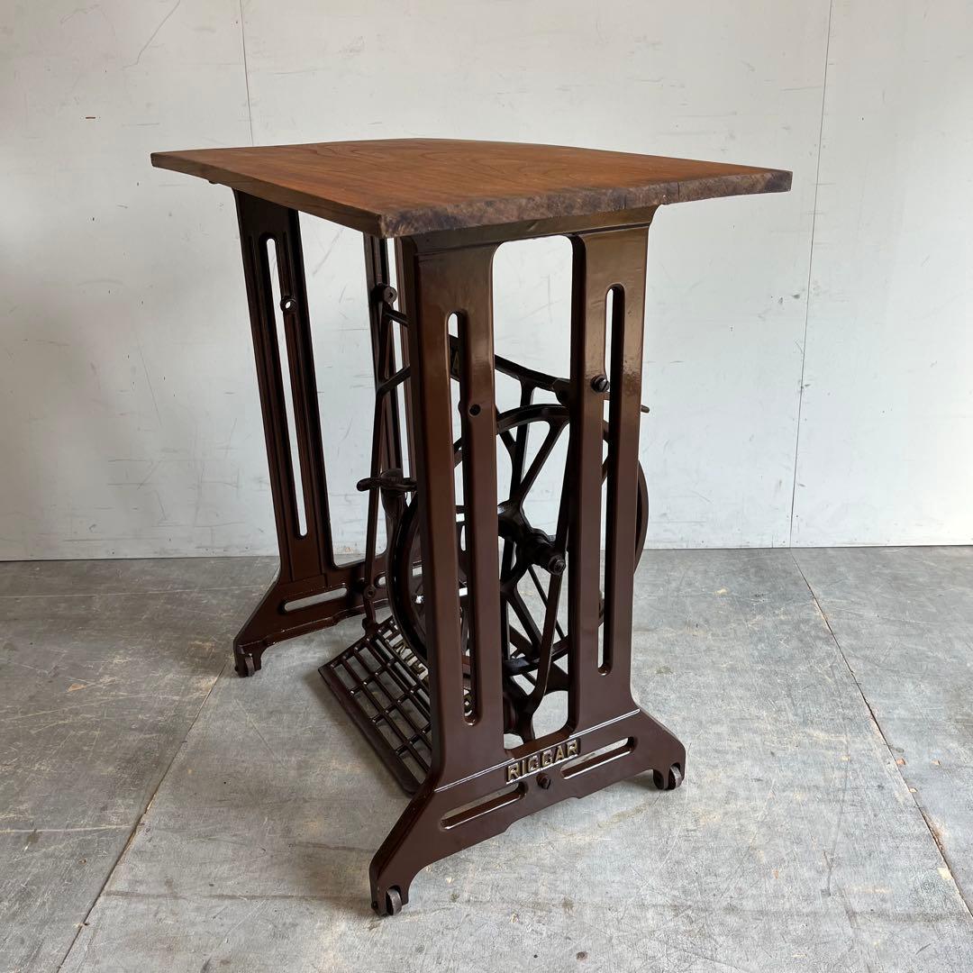 アンティーク ミシン脚 リメイク テーブル 欅 古材 一枚板 レトロ z590