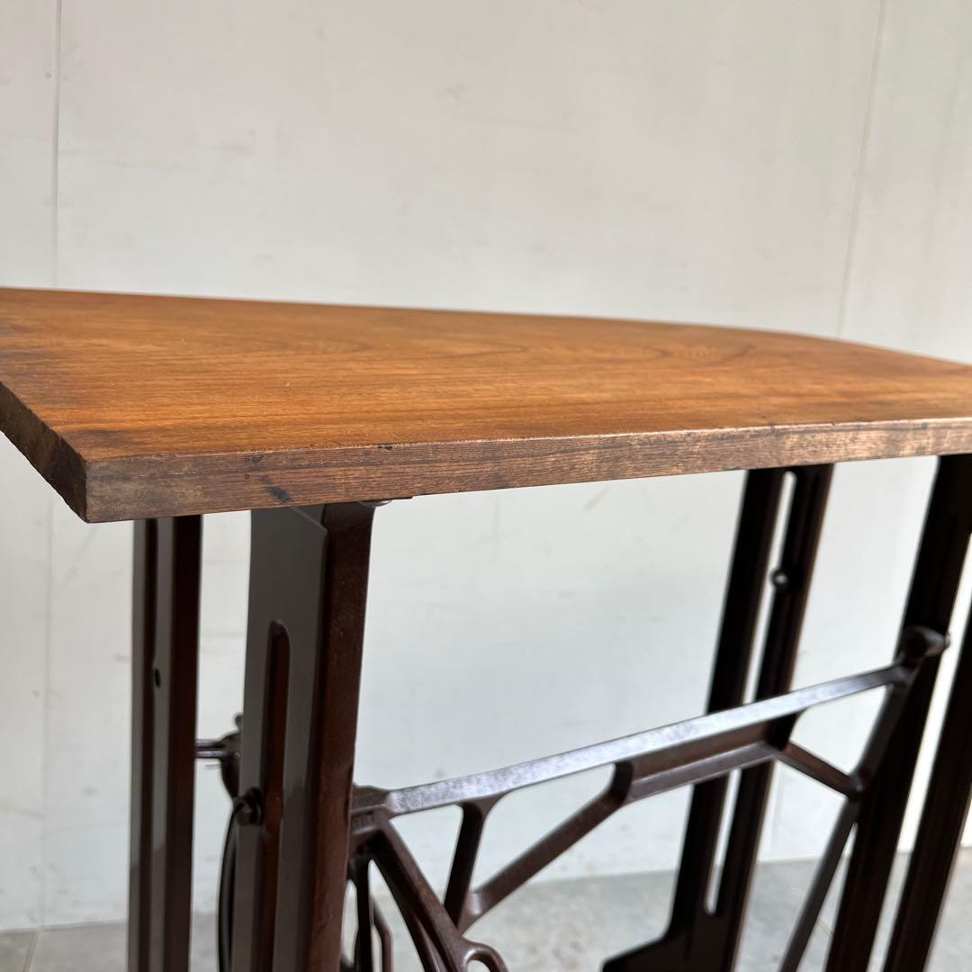 アンティーク ミシン脚 リメイク テーブル 欅 古材 一枚板 レトロ z590