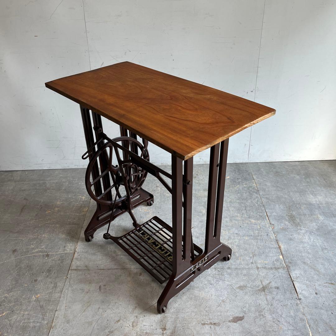 アンティーク ミシン脚 リメイク テーブル 欅 古材 一枚板 レトロ z590