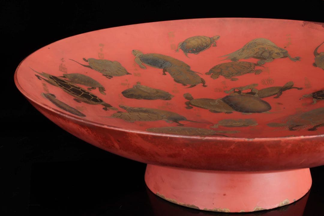 買*き様 特大62cm 朱漆蒔絵 亀尽図大盃 大杯 飾皿 縁起物 長寿 吉祥 骨