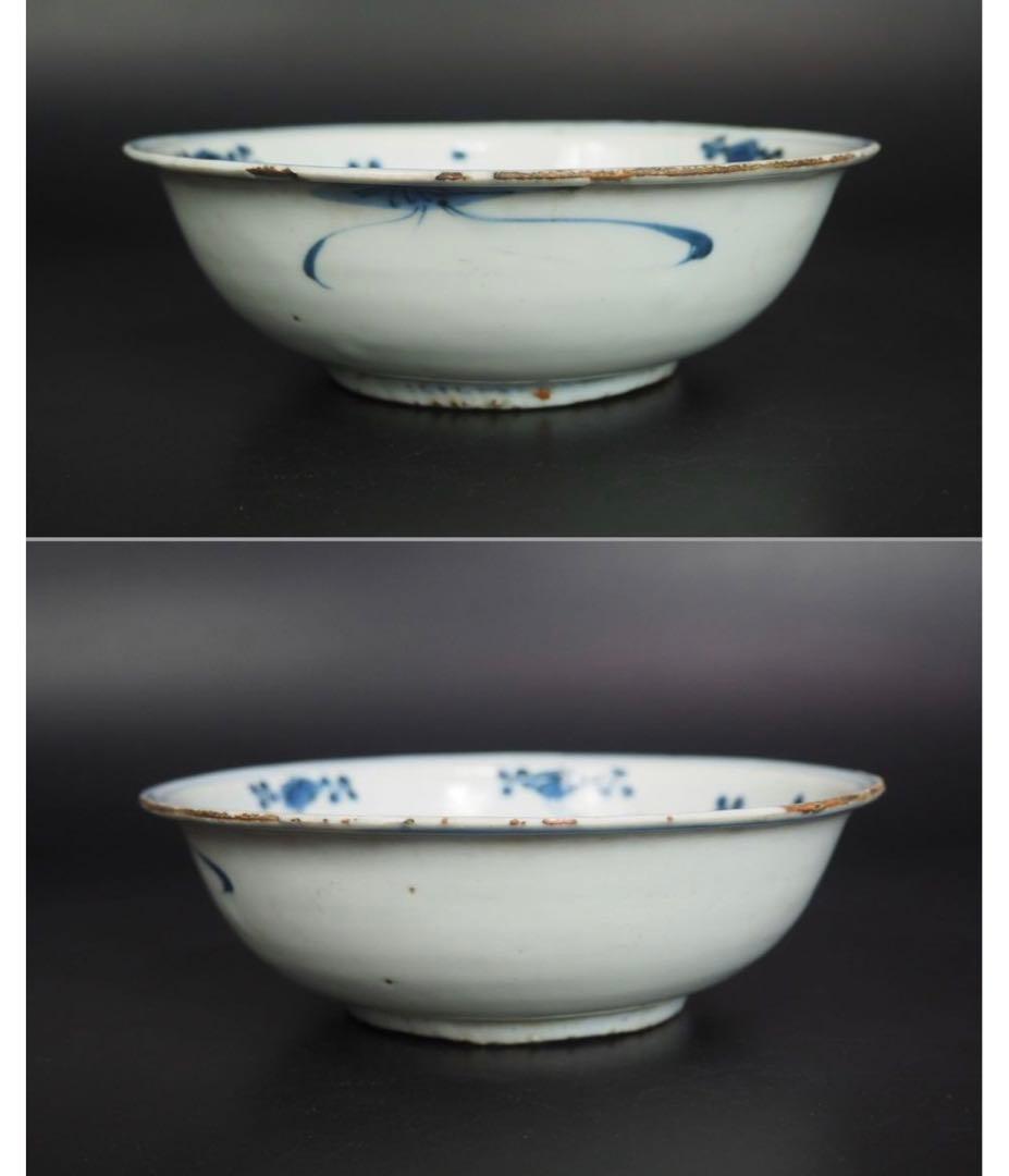 送料無料　本物保証　明時代花草文青華平碗　径15ｃｍ　④