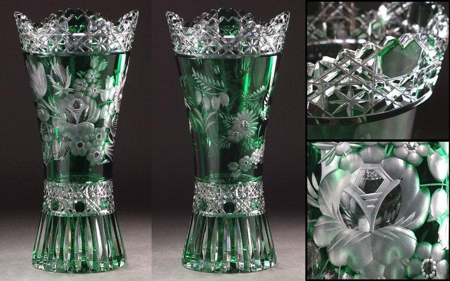 マイセン MEISSEN クリスタルガラス　高級花文フラワーベース H26cm