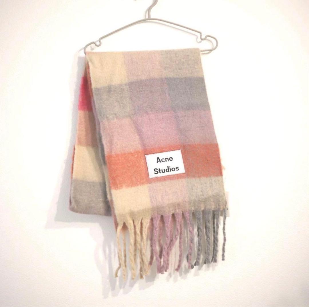 AcneStudiousマルチチェック柄スカーフフーシャ/ライラック/ピンク