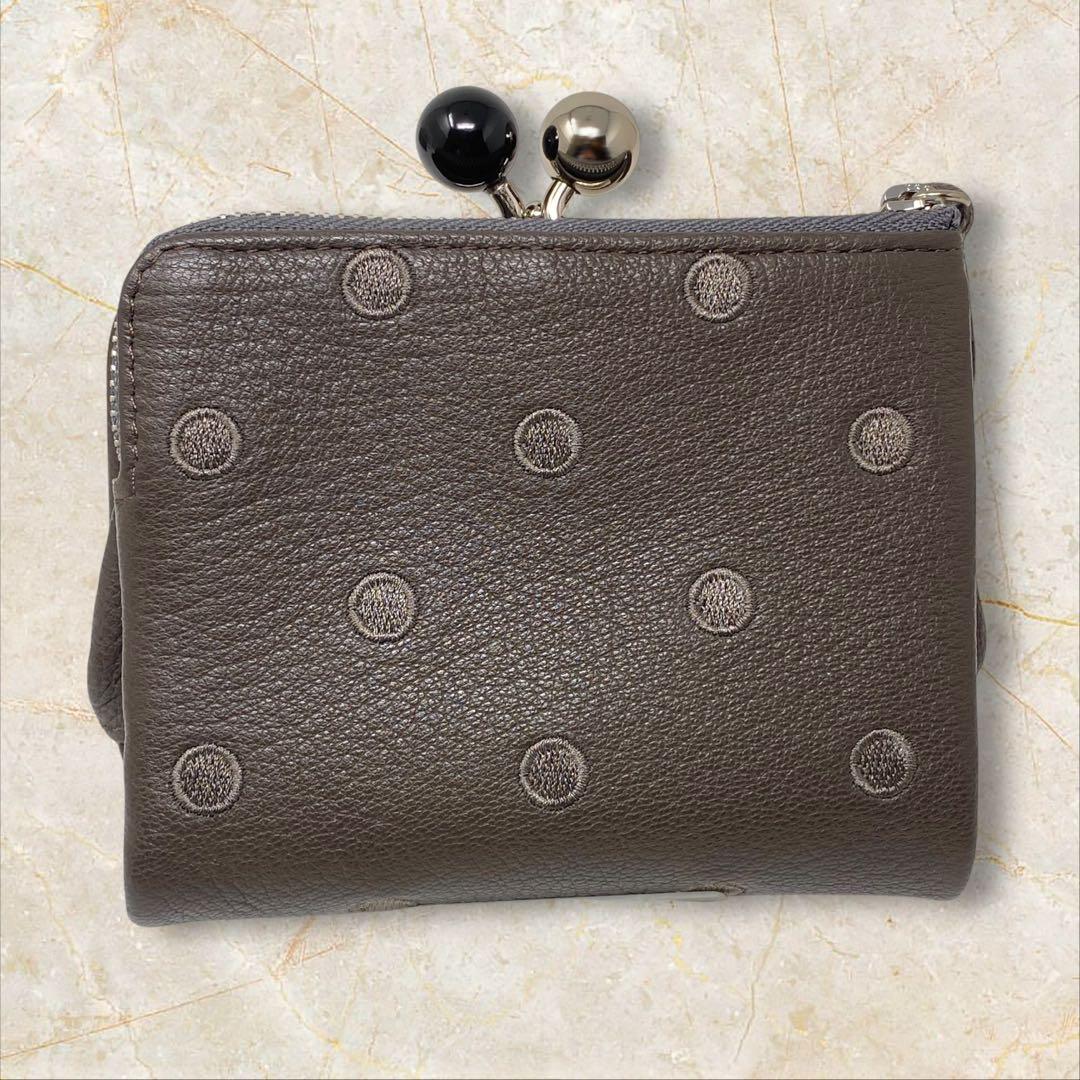 perche ペルケ がま口 二つ折り財布 ドット アクリル玉 ダークグレー