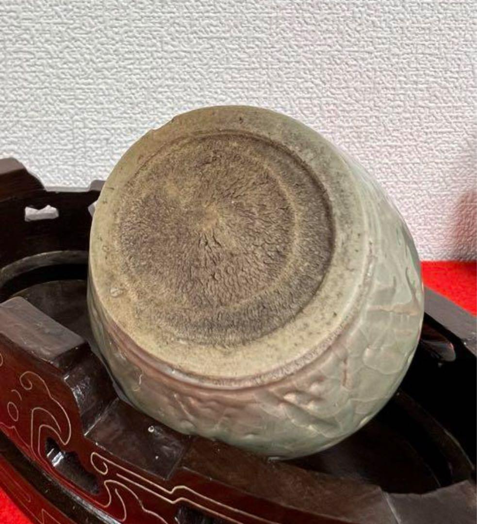 宋代古美術　時代物　龍泉窯青瓷花瓶 小缶