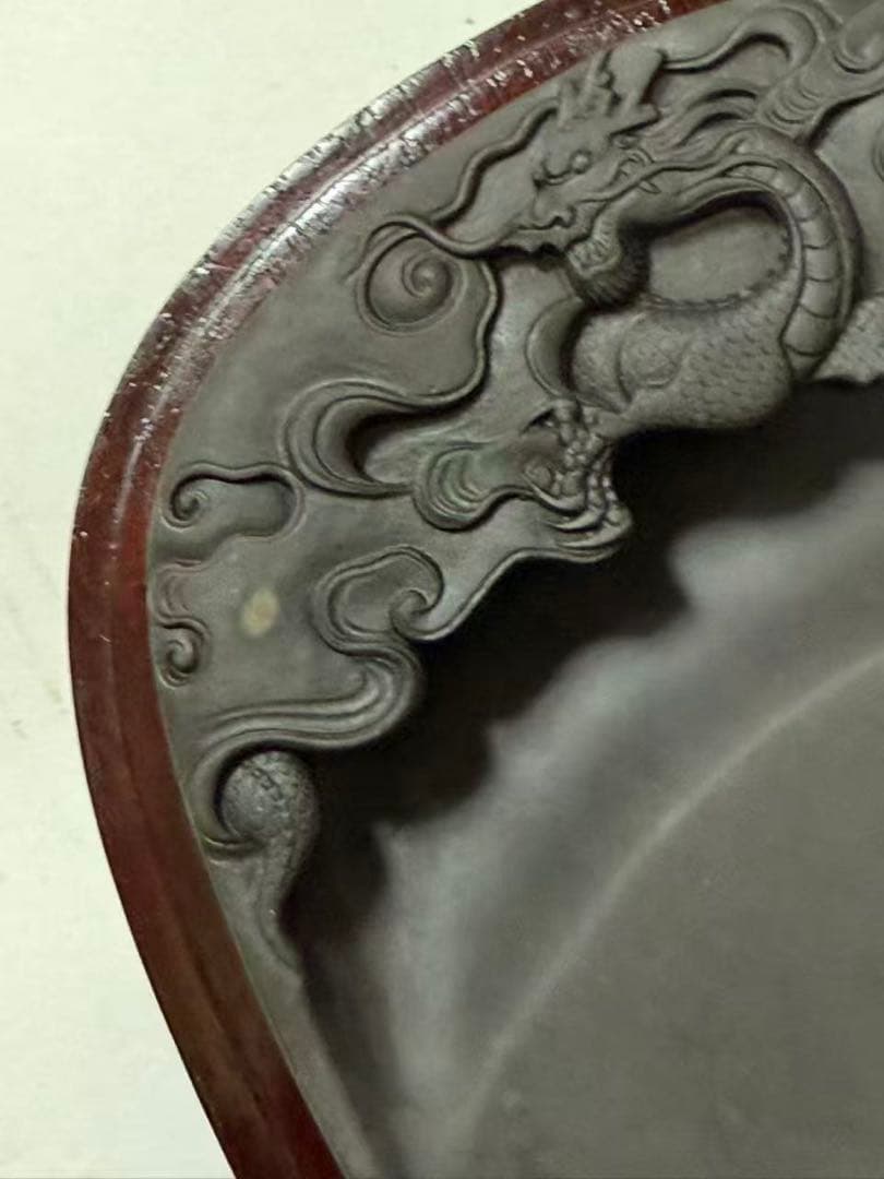 中国美術 唐硯 端渓硯 文房四宝 古端溪龍雲図柄 年代物