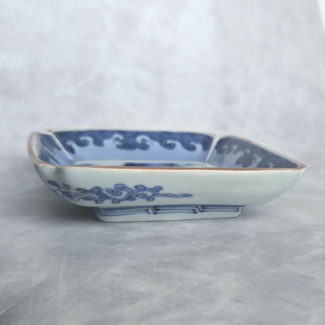 古伊万里　染付　小皿　江戸時代　骨董　金直し　金継ぎ　アンティーク　花唐草