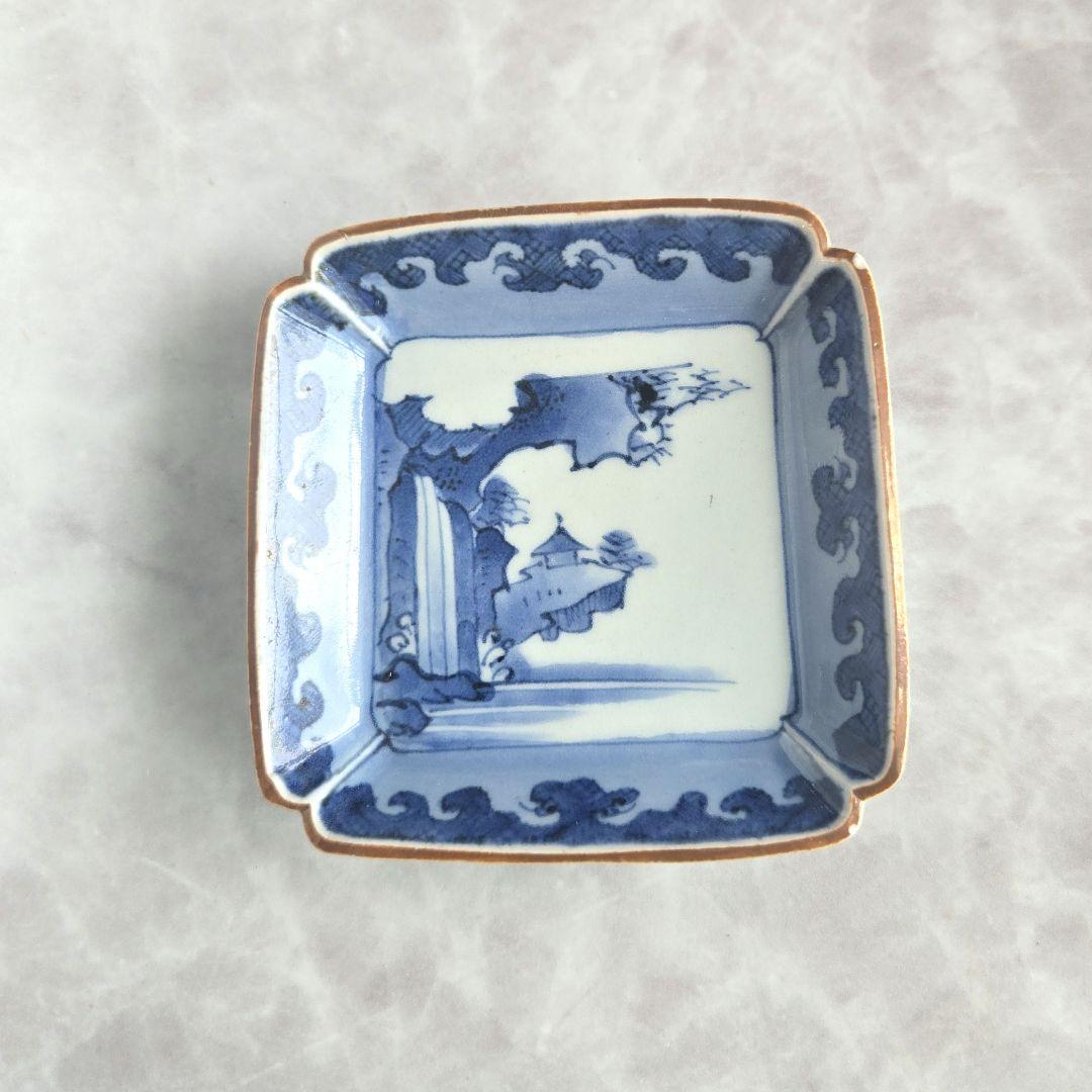 古伊万里　染付　小皿　江戸時代　骨董　金直し　金継ぎ　アンティーク　花唐草