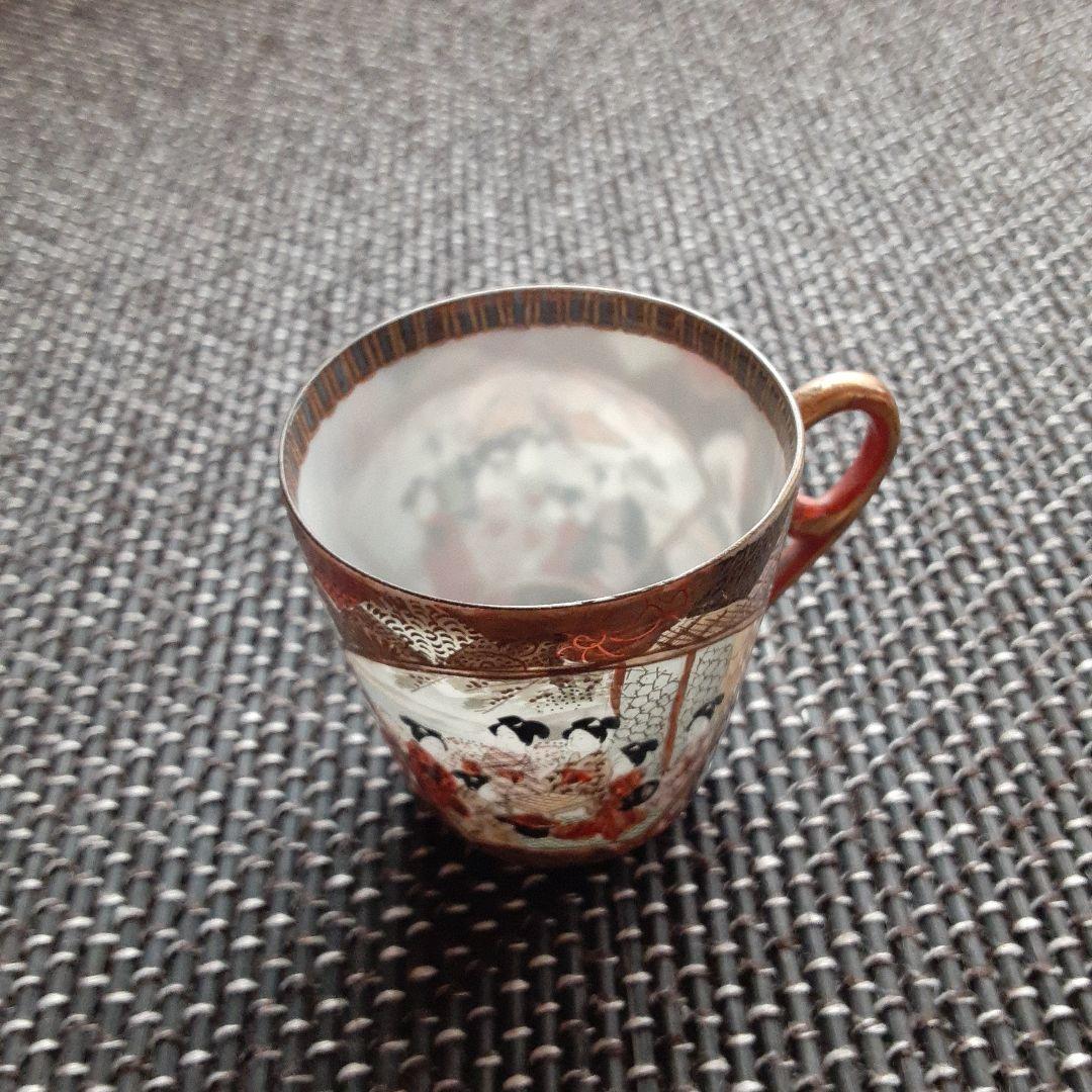 古い卵殻手エッグシェルティーカップ/芸者美人画桜肥蝶山/超絶細密画椀横浜薩摩清水