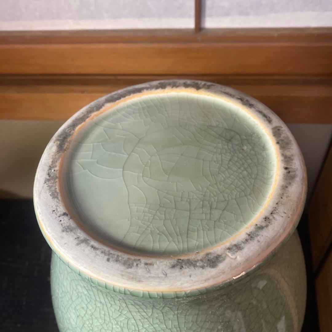 中国　古玩　青磁花瓶　【桐箱付】36cm18cm