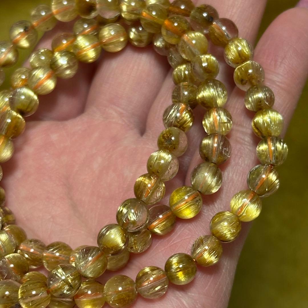 最高品質 タイチン ルチルクォーツ 3連 ブレスレット 一点物 6mm 天然石