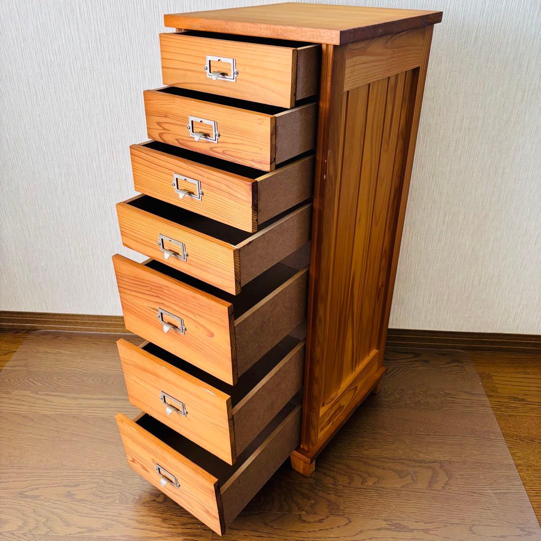 スリムチェスト 7段 木製 引き出し ナチュラル レトロ 北欧風 無垢材風 収納