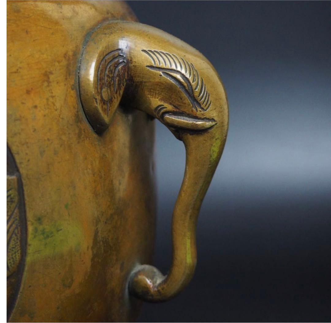 送料無料　高肉彫　江戸時代宣徳銅花鳥文彫刻火鉢　②