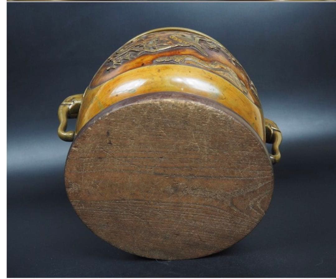 送料無料　高肉彫　江戸時代宣徳銅花鳥文彫刻火鉢　②