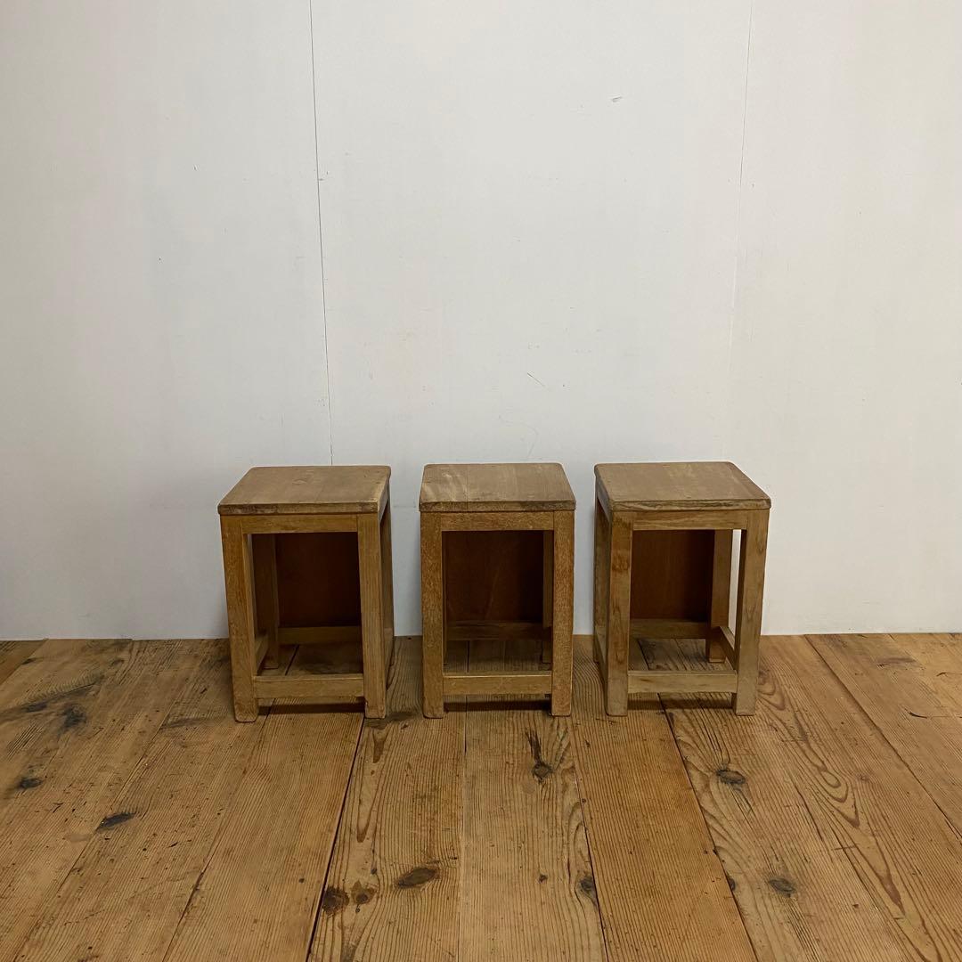 3脚セット アンティーク 角 スツール 椅子 植物台 昭和レトロ y84