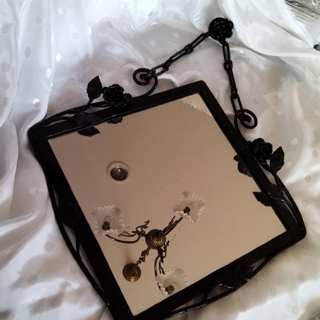 アイアンブラックローズ、美品、匿名配送、アンティークミラー。