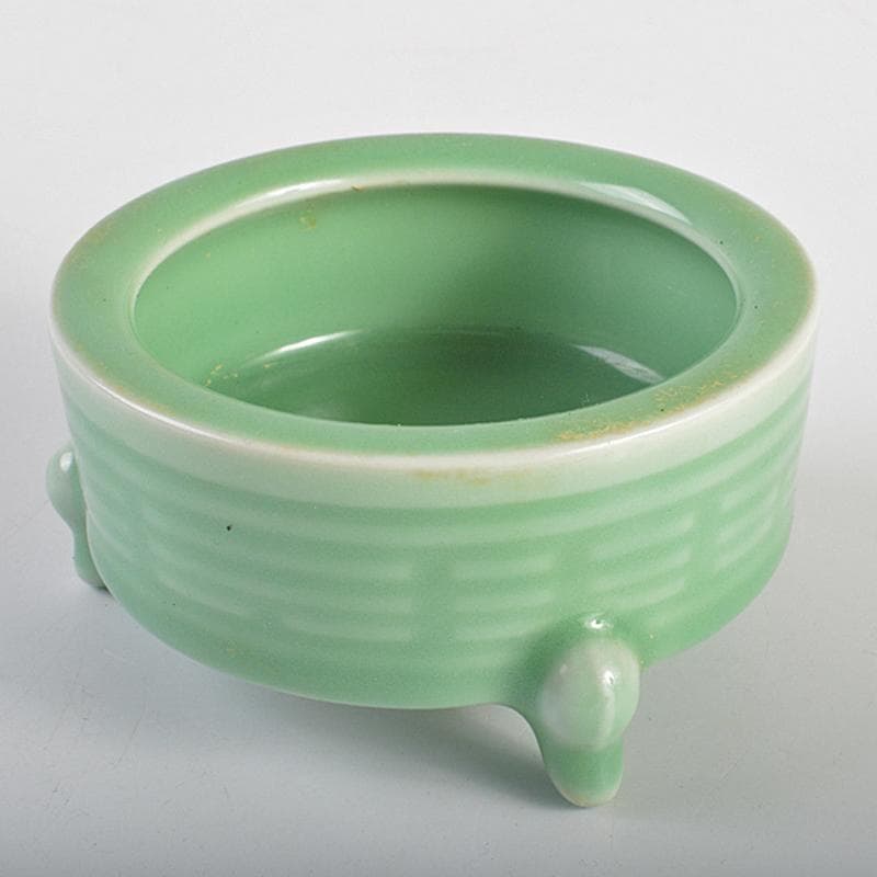 中国　龍泉窯青磁　刻線文三足香炉　N　R7057E