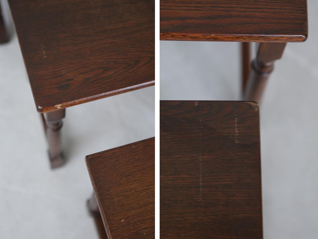 英国アンティーク木製ネストテーブル3台/収納式机/サイドテーブル(83-149)