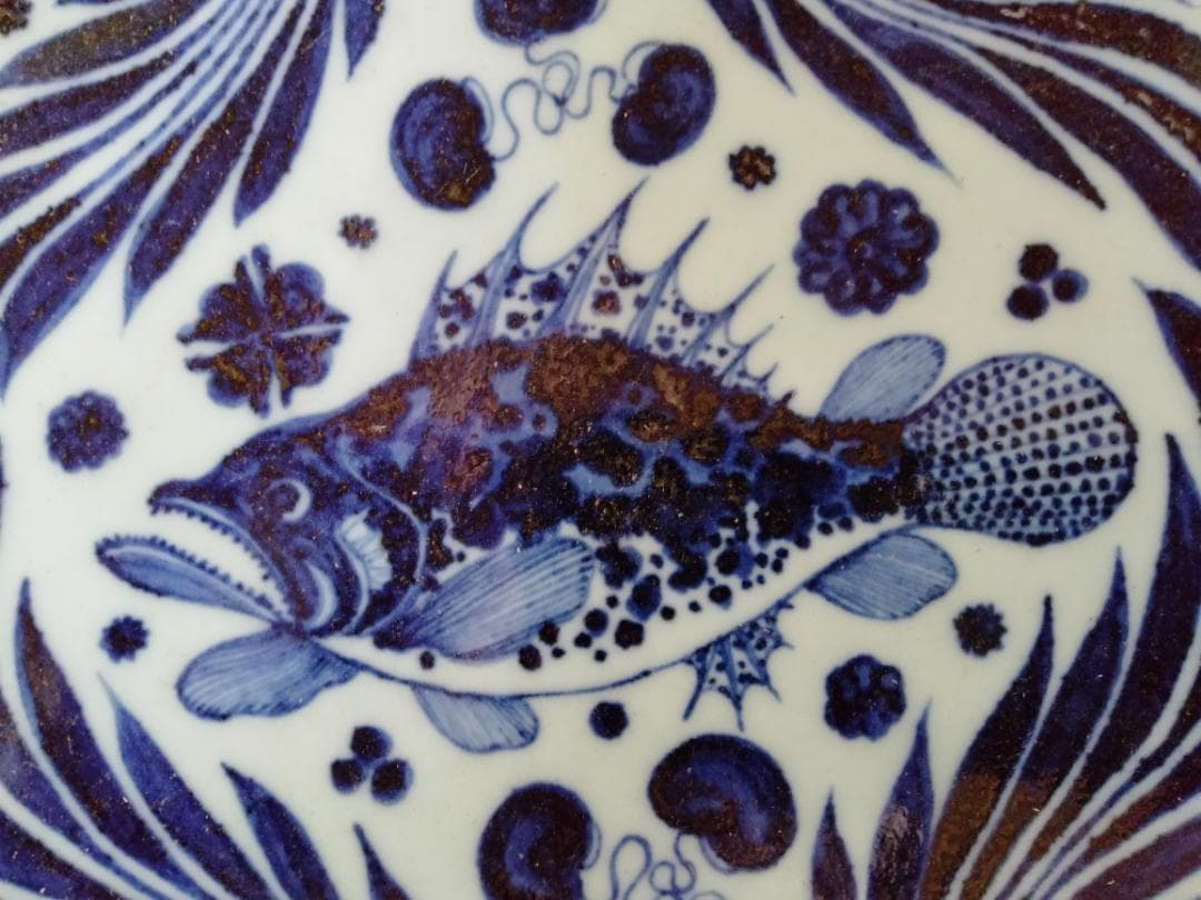 元代　青花桂魚文大皿