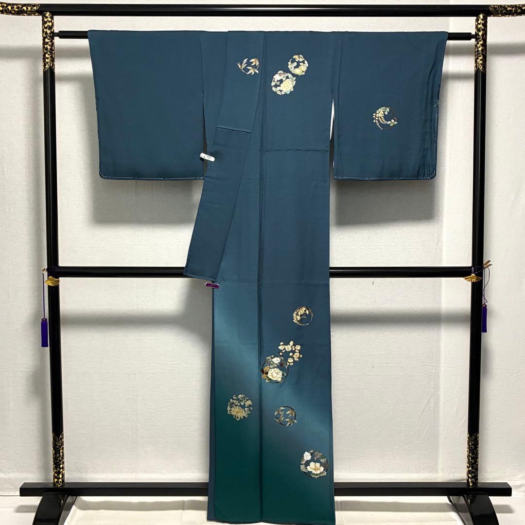 D62 訪問着 花模様 正絹 着物 袷 未使用極美品