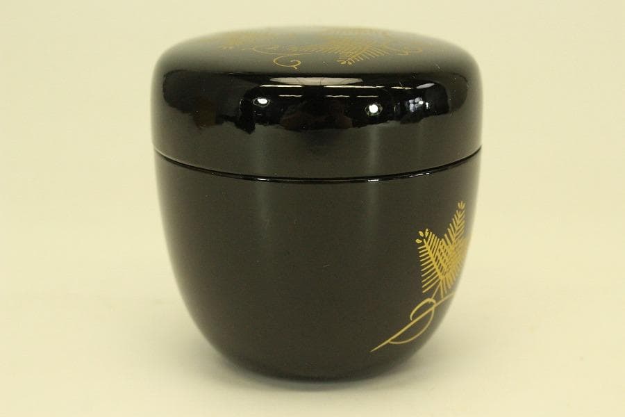 茶道具 シダ蒔絵 棗 お稽古 美品(A950)