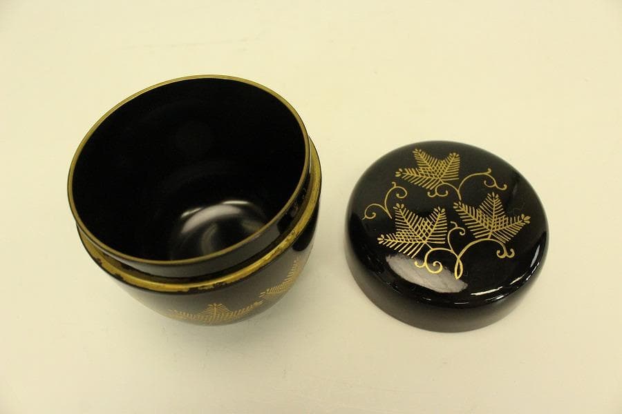 茶道具 シダ蒔絵 棗 お稽古 美品(A950)