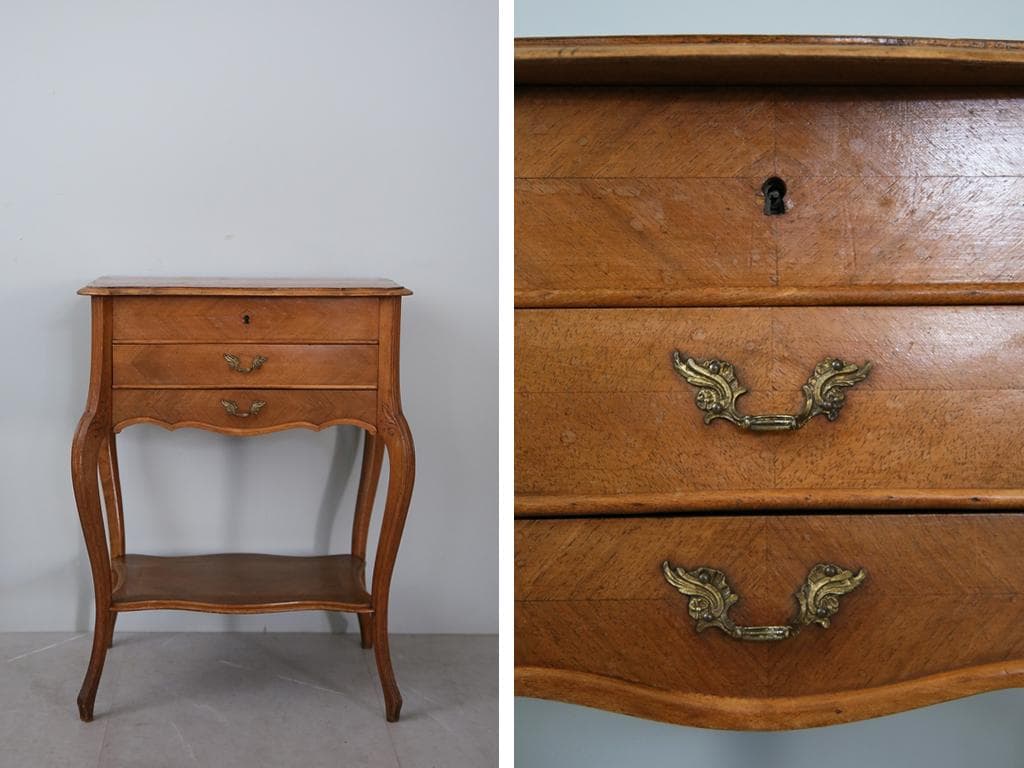 フランスアンティーク◇木製ソーイングテーブル/裁縫箱/机/化粧台(90-2)