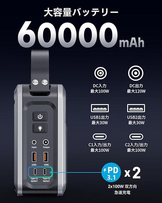 ポータブル電源 小型 ポタ電 大容量 60000mAh