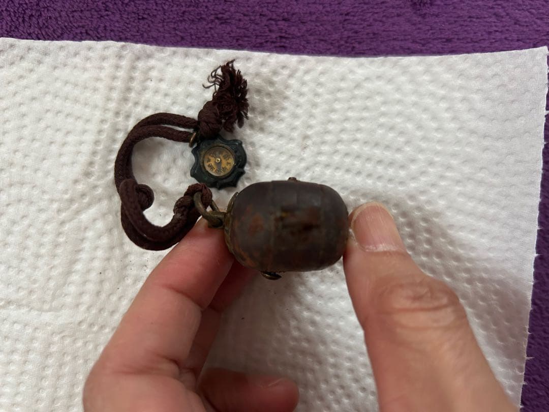 携帯用発火具 江戸時代 火縄銃 根付 方位磁針付き アンティーク 骨董