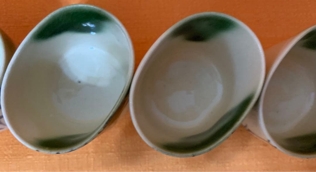 京都の名匠　伊東陶山　作　織部竹林　茶器　5客