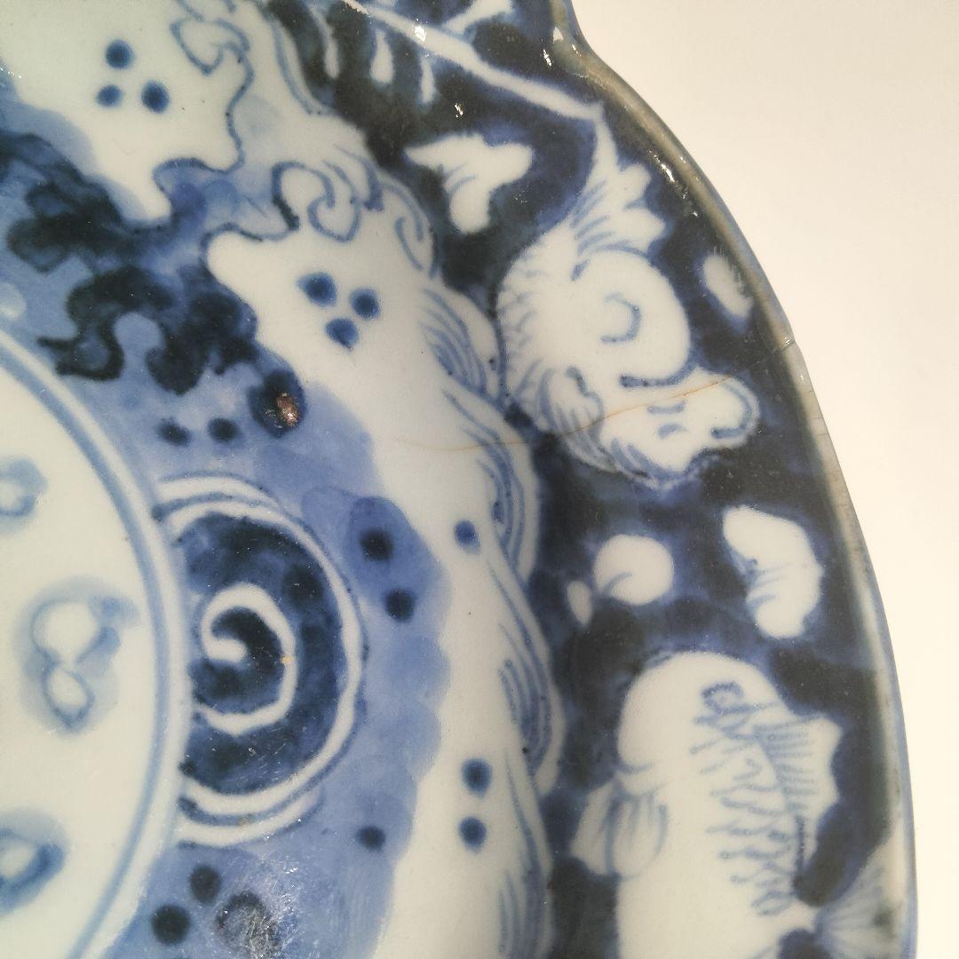 Ｙ556-6 明治期 古伊万里 染付 中皿 魚文 直径17㎝ QQQ