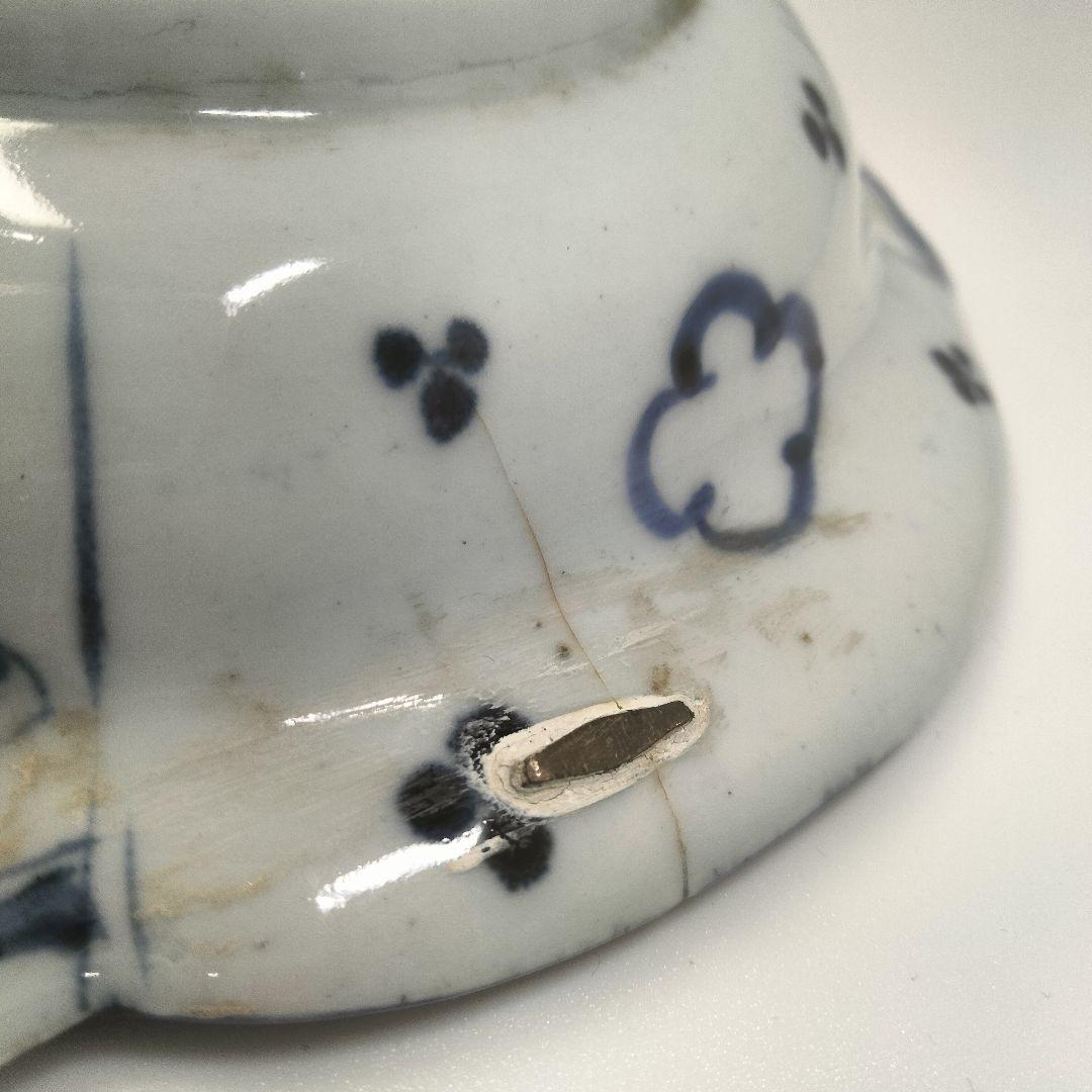 Ｙ556-6 明治期 古伊万里 染付 中皿 魚文 直径17㎝ QQQ