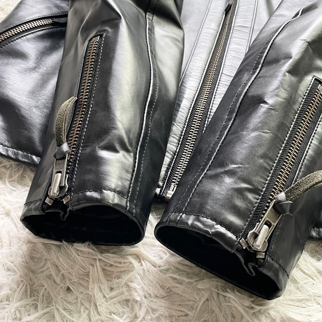 極美品 ホースハイド リューグーレザーズ シングルライダース 襟ボア ブラック