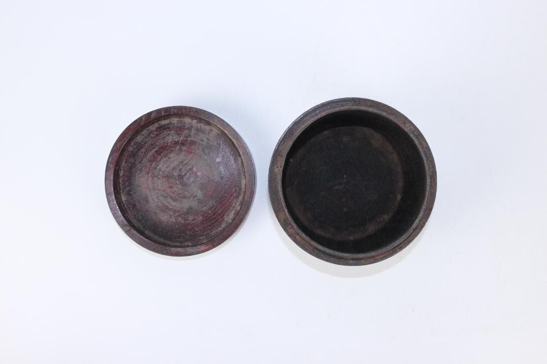 明末清初中国 木胎 黒漆 筒形容器 民窯 民用 漆器 物入れ ED11-23