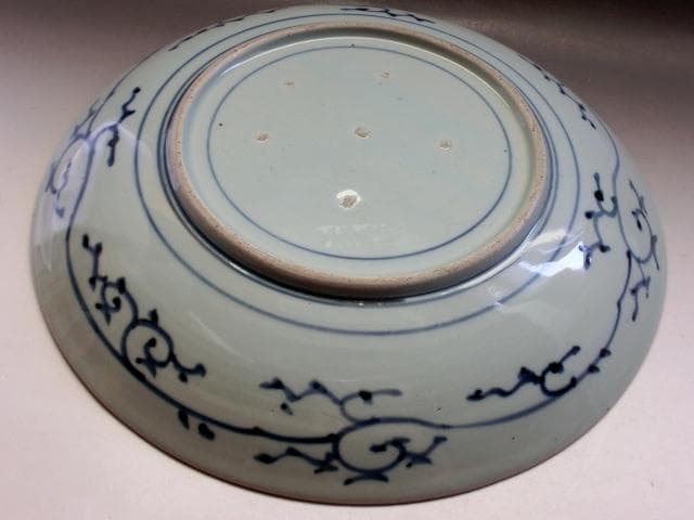 大皿■鳳凰幾何学模様色絵皿 7角花唐草紋 古伊万里 赤絵 時代物 古い骨董品■