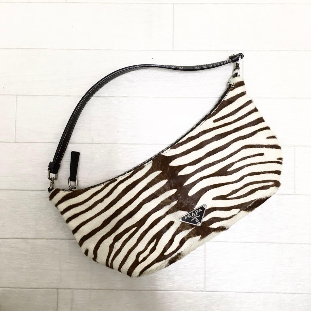 ☆超美品・白タグ付☆PRADA SIRIO ハラコ ゼブラ アクセサリーポーチ