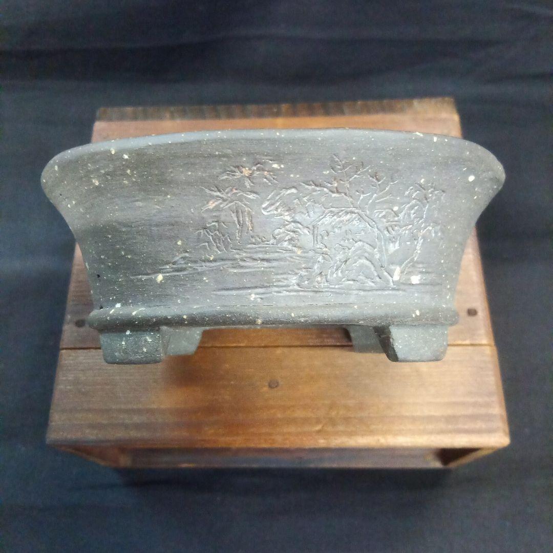 012.【陶翠】山水/楕円盆栽鉢/木箱付き