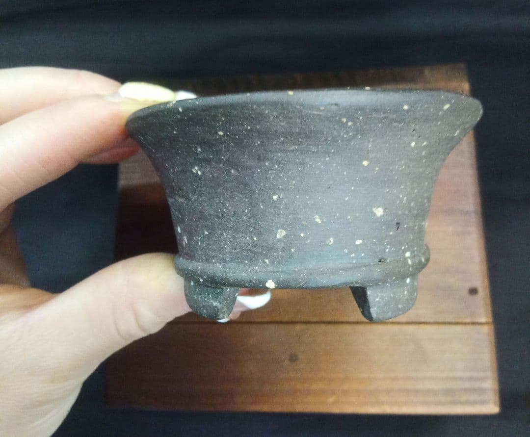 012.【陶翠】山水/楕円盆栽鉢/木箱付き