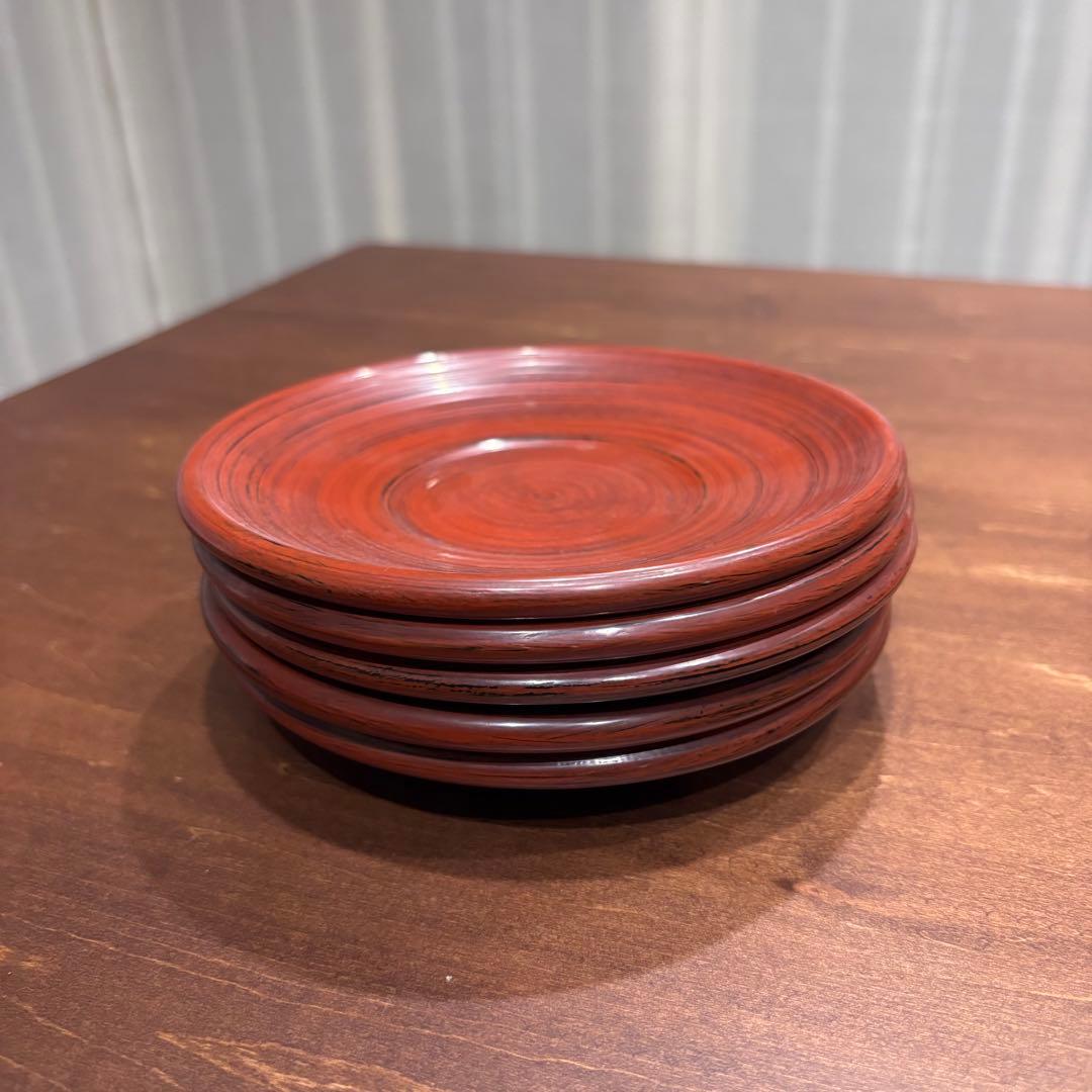 矢沢光広　4.8寸荒挽き茶托根来 浅 5枚組