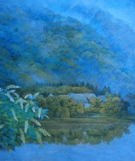 岩沢重夫、里の朝、希少な額装用画集より、新品高級額装付、状態良好