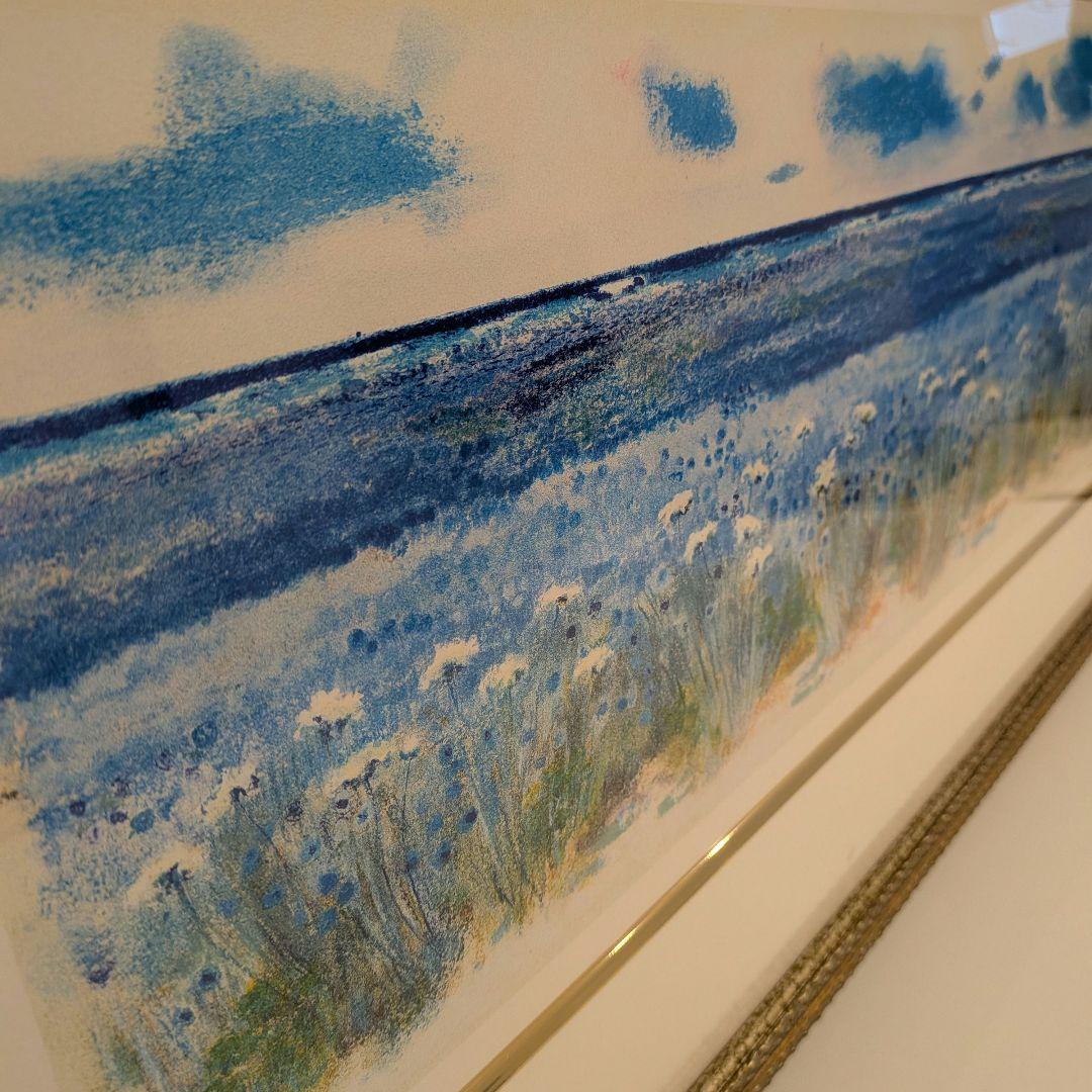 イタリアの芸術家ナターレ・アダミアーノによるリトグラフ「亜麻の花畑」3/150