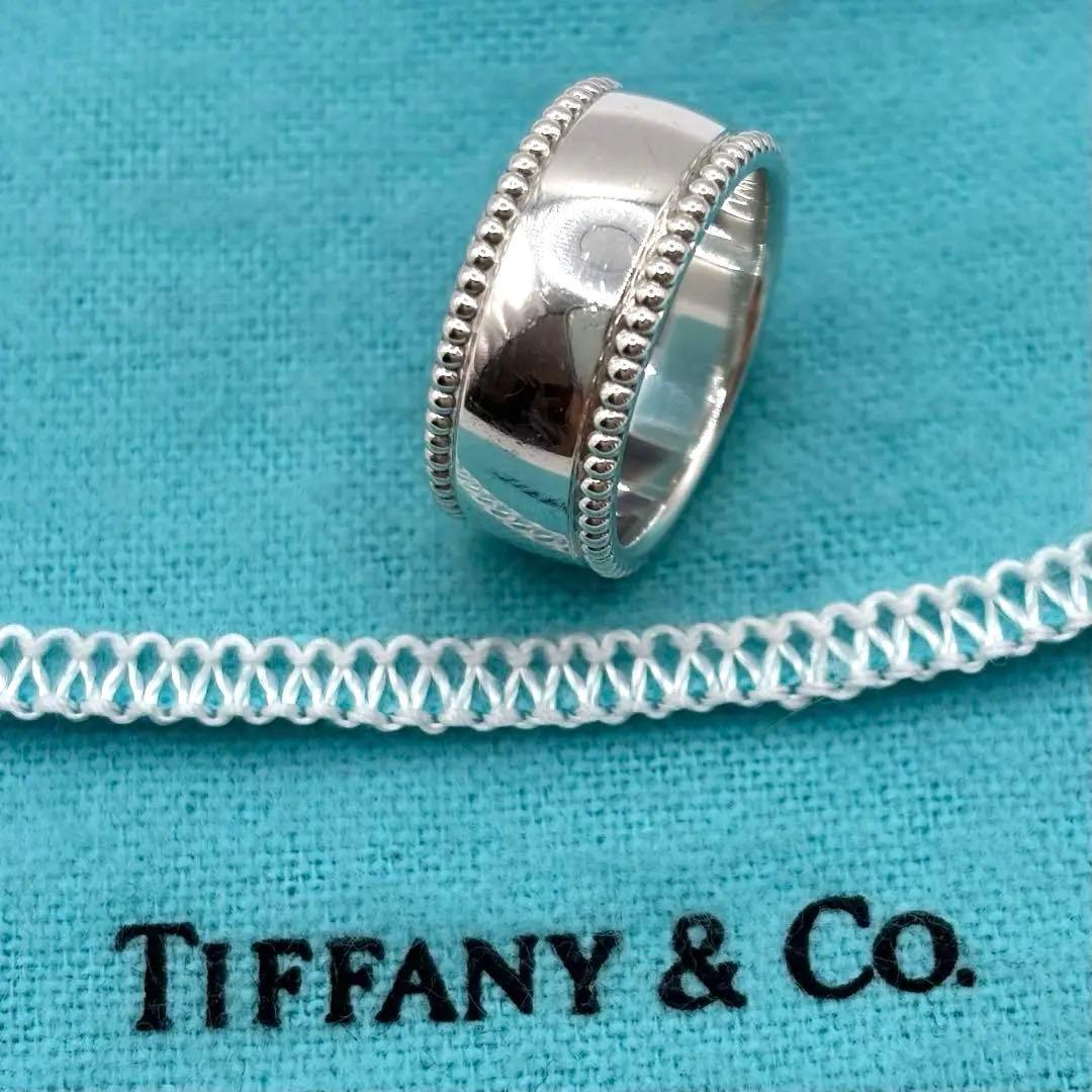 TIFFANY&Co.【超希少】ミルグレインロゴワイドリング　　約8号弱　付属品