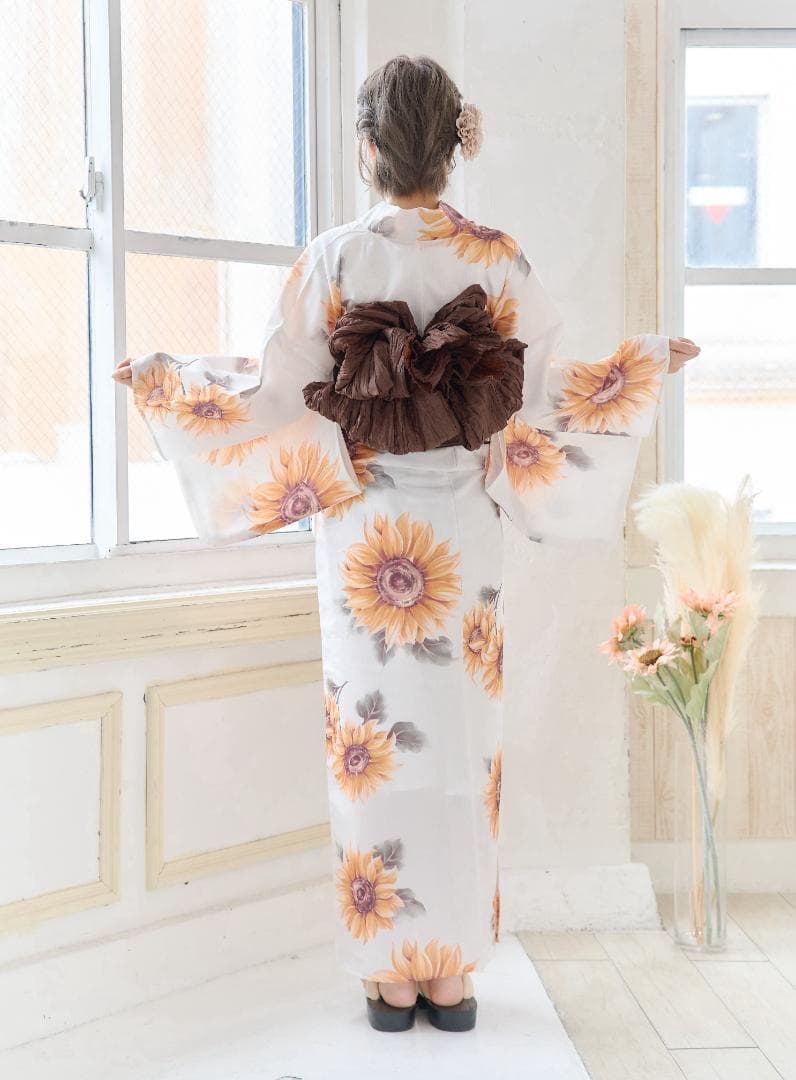 新品 浴衣 セット 浴衣セット ゆかた 大人 レディース 白 向日葵 Y4-53