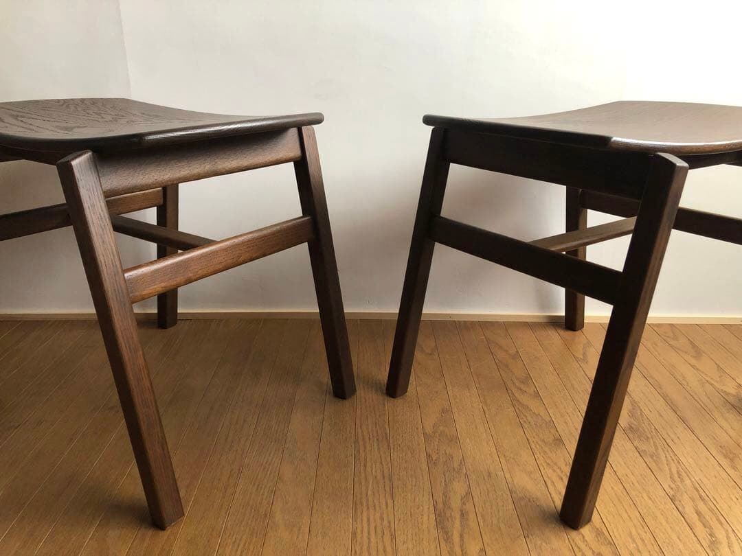 オーク無垢材 スタッキングスツール 2脚セット 曲げ木 民藝 クラフト家具