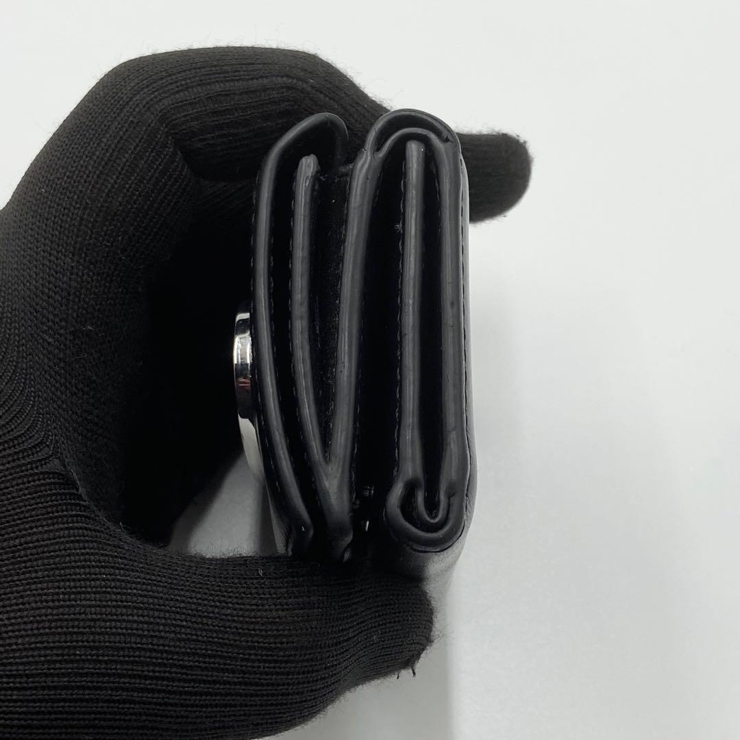 極美品　DISEL 三つ折り財布　1dr オーバル　ロゴ金具　レザー　ブラック